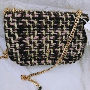 Tory Burch Kira Small Tweed Convertible Crossbody/Shoulder Bag with Gold Chain